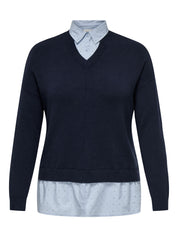 Strickpullover DAGMAR mit Blusendetails - Night Sky/Kentucky Blue Woven - Blau