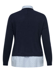 Strickpullover DAGMAR mit Blusendetails - Night Sky/Kentucky Blue Woven - Blau