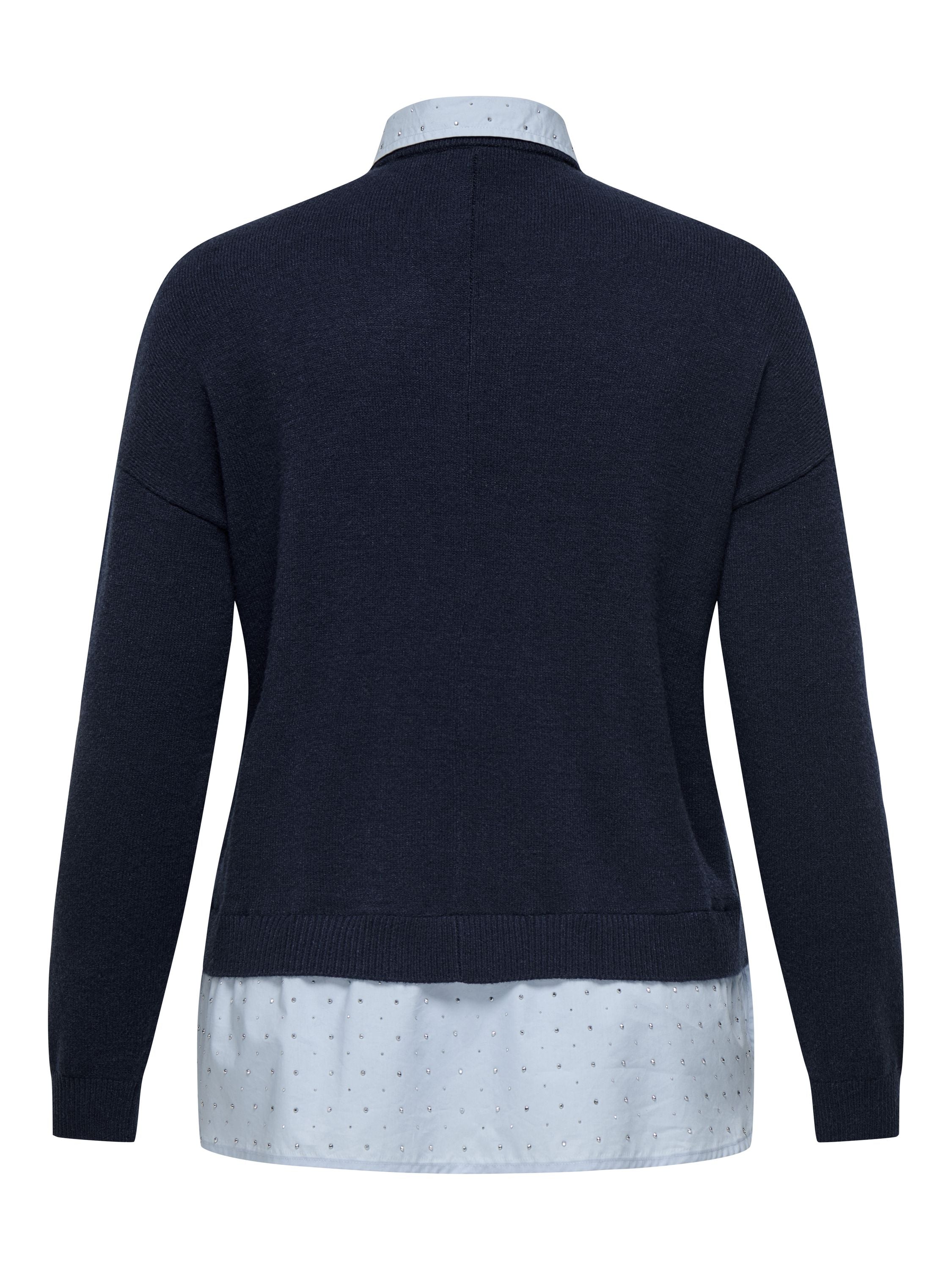 Strickpullover DAGMAR mit Blusendetails - Night Sky/Kentucky Blue Woven - Blau