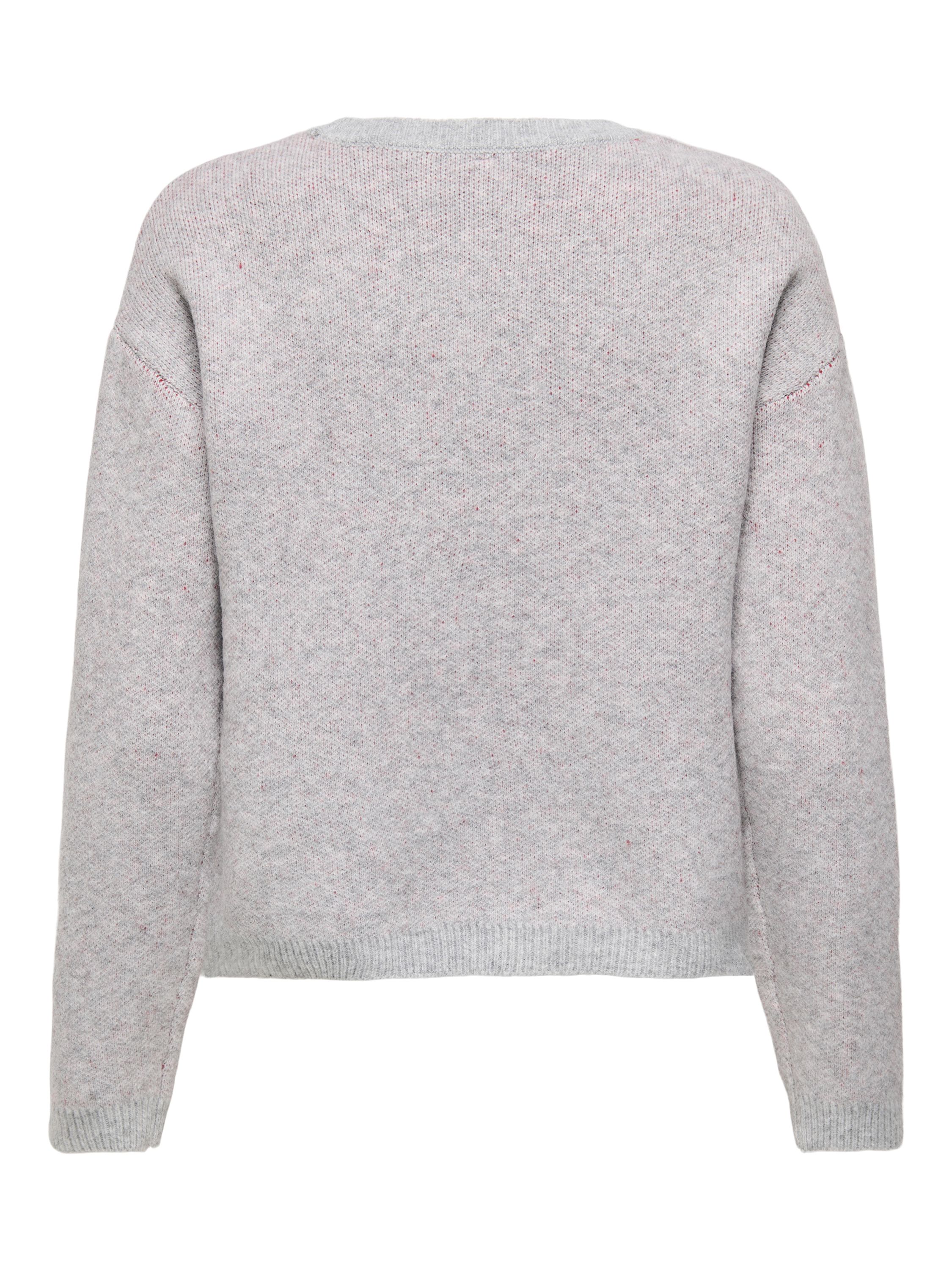 Strickpullover mit Stickereien - Light Grey Melange/Salsa - Grau