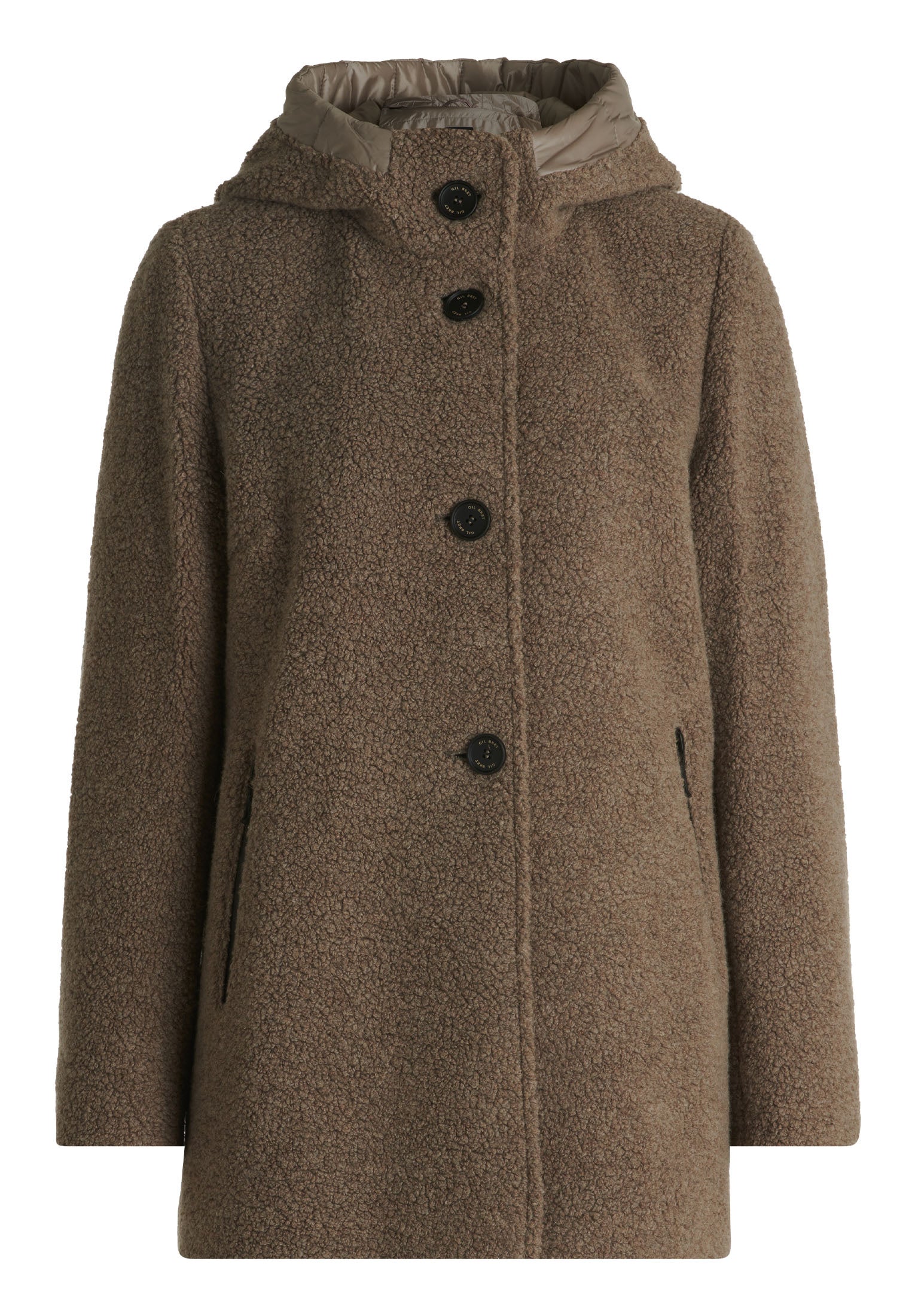 Wolljacke mit Kapuze - 7714-Taupe Melange - Braun