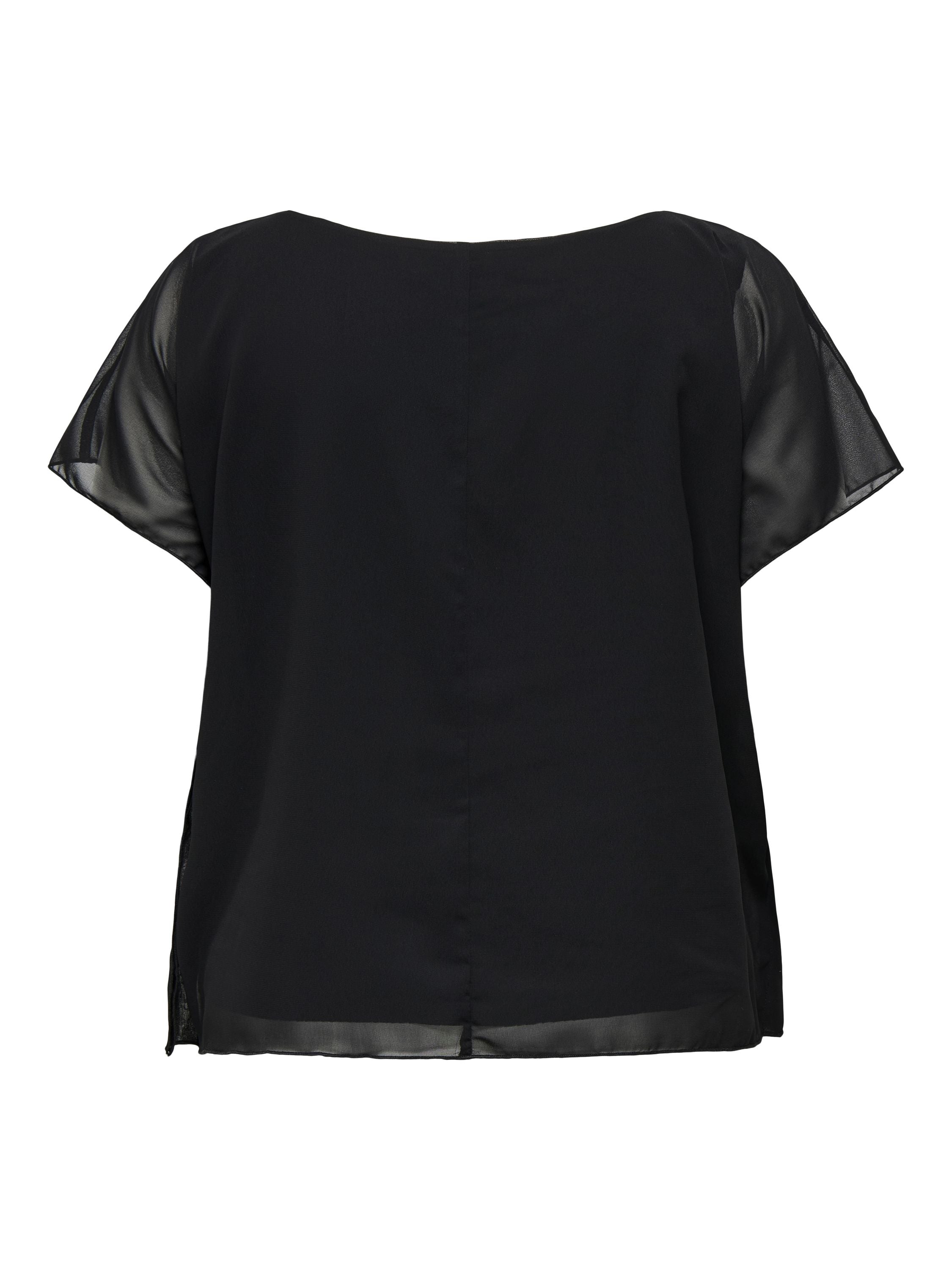 Chiffon-T-Shirt mit Rundhalsausschnitt - Black - Schwarz