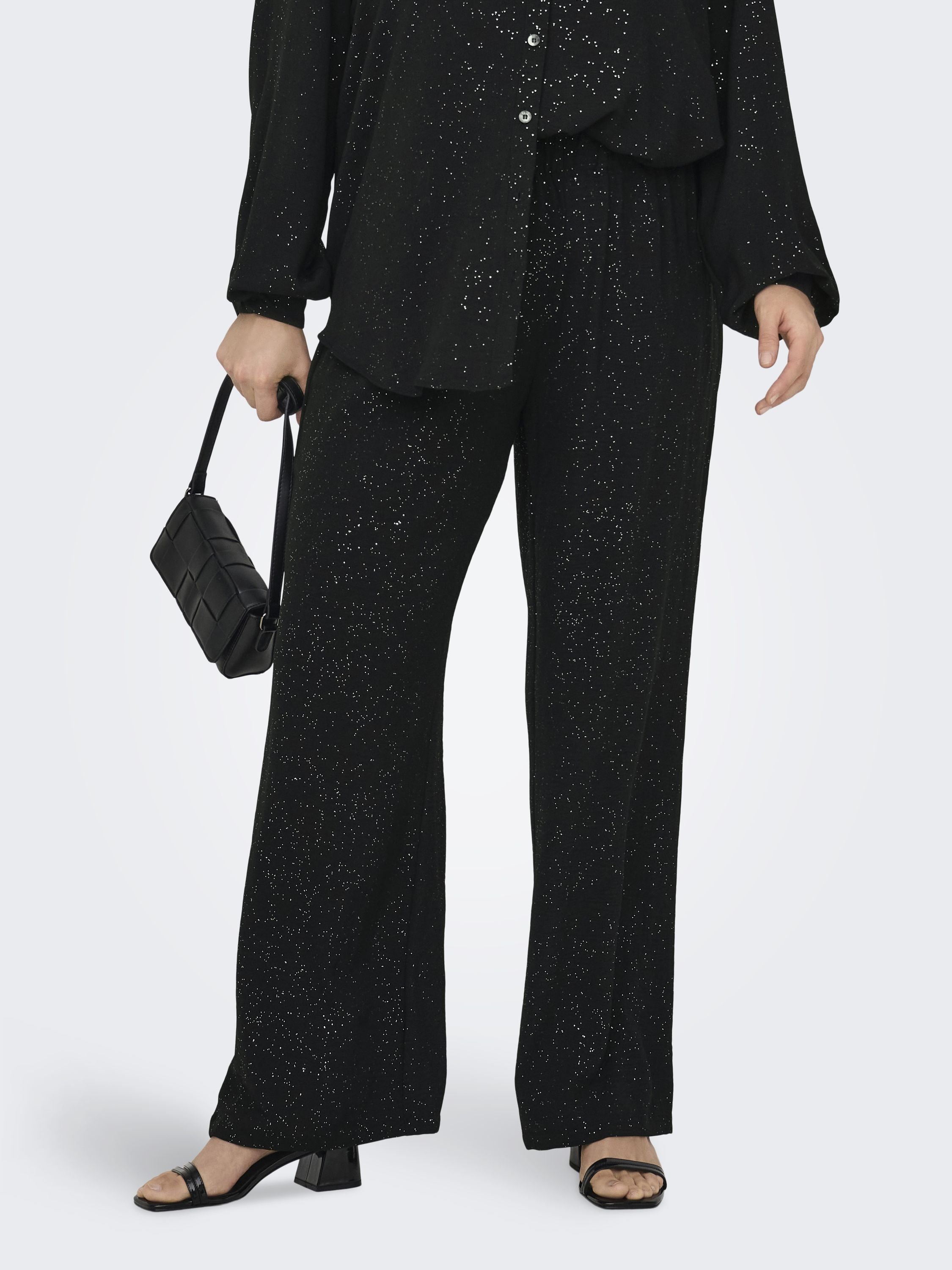 Hose JOSEE Wide Leg - Black/SILVER FOIL DETAILS - Schwarz