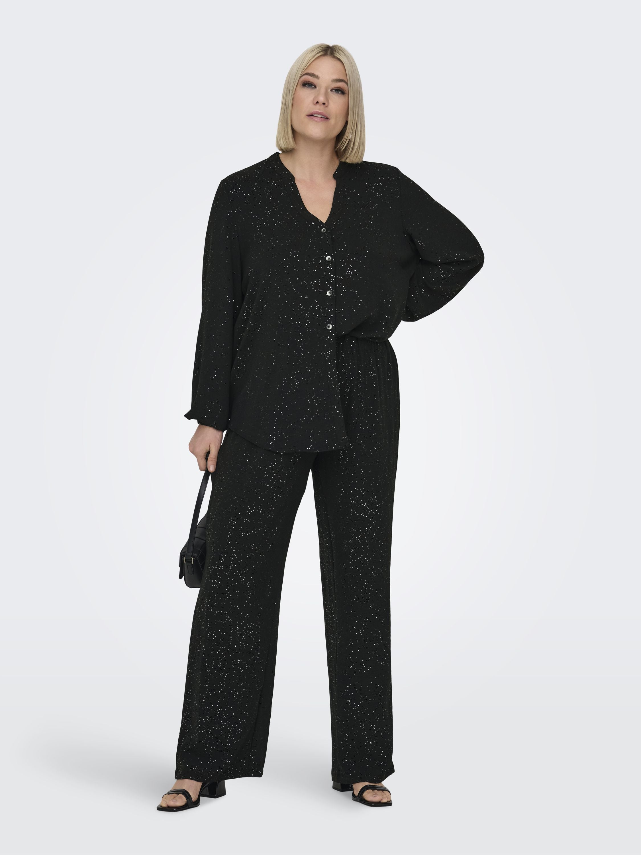 Hose JOSEE Wide Leg - Black/SILVER FOIL DETAILS - Schwarz