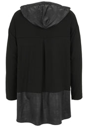 Langarmshirt mit Kapuze - 99-Schwarz - Schwarz