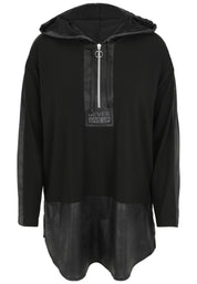 Langarmshirt mit Kapuze - 99-Schwarz - Schwarz