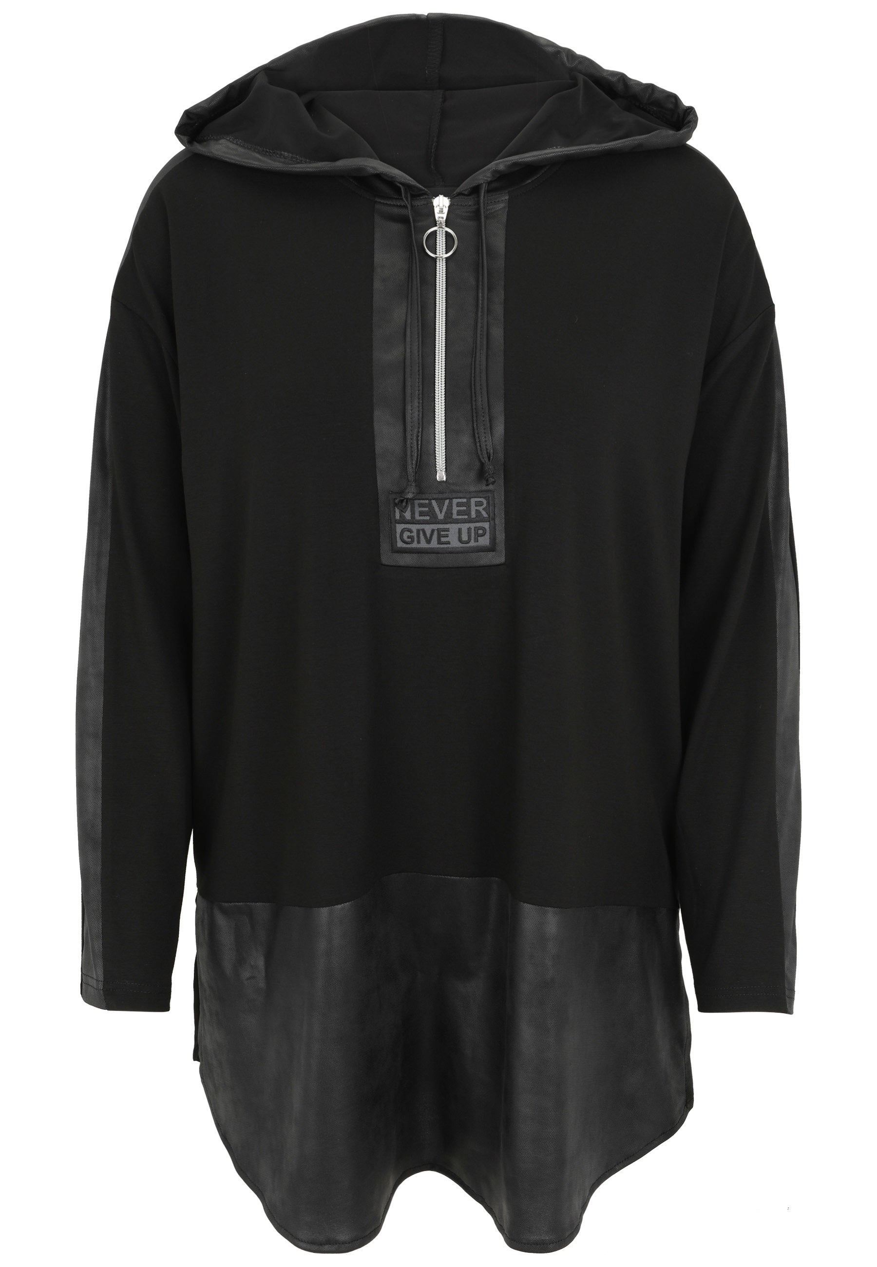Langarmshirt mit Kapuze - 99-Schwarz - Schwarz