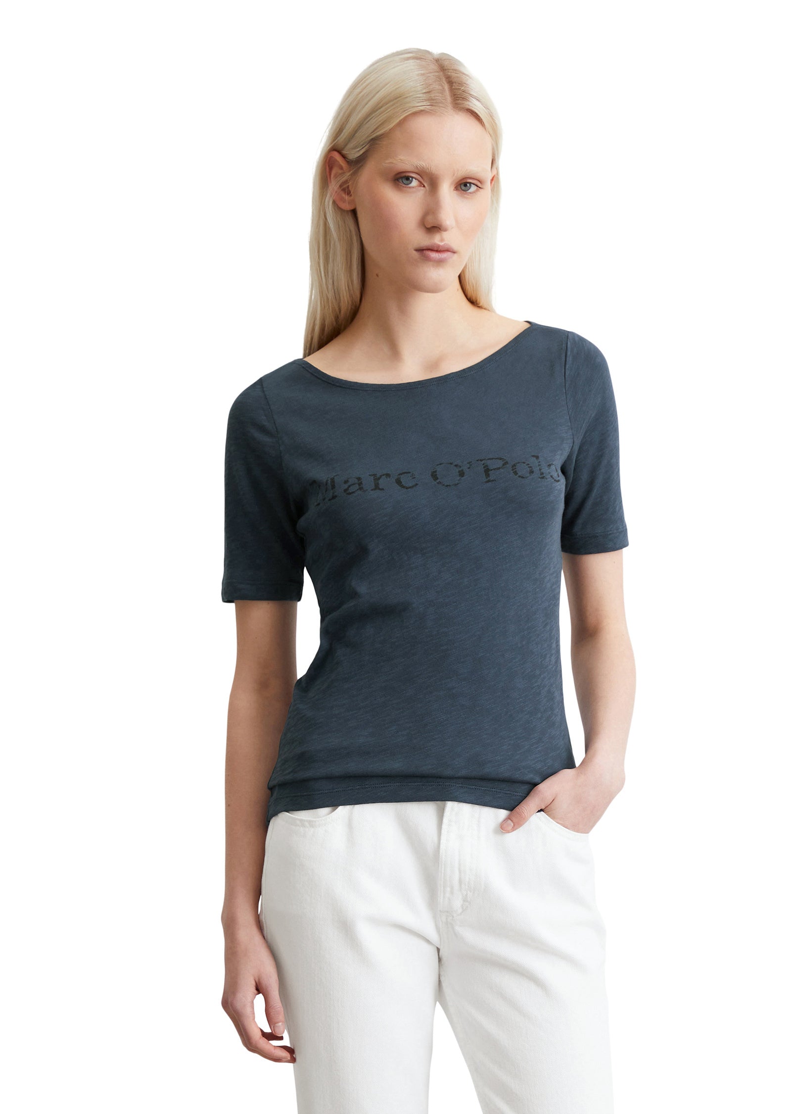 T-Shirt aus Baumwolle - 886-muted blue - Blau
