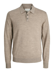 Poloshirt aus Merinowolle - Greige/Melange - Beige