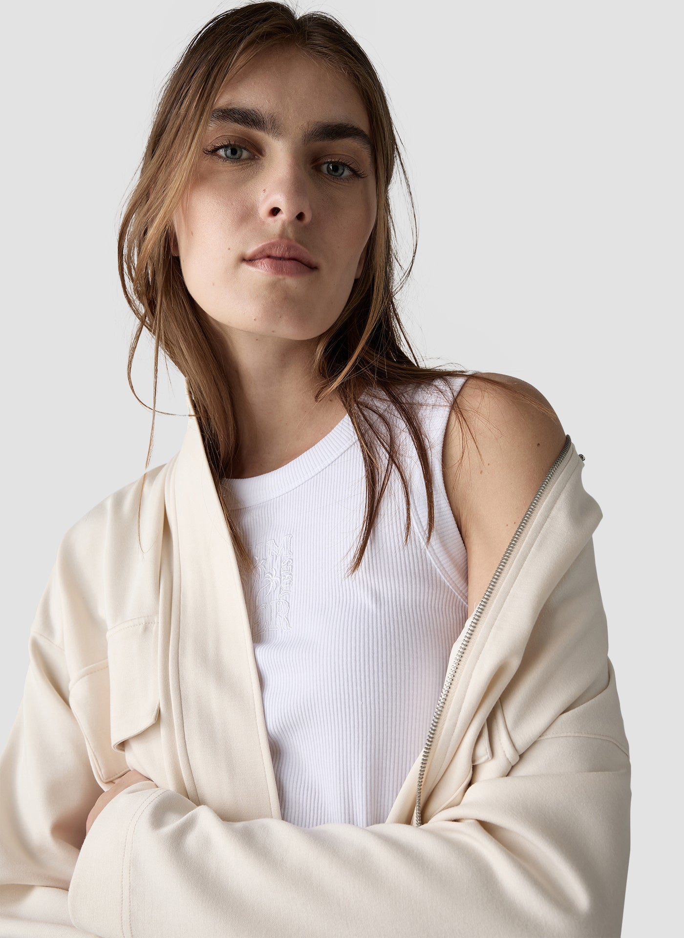 Sweatshirtjacke aus Viskosemix - 5608-Elfenbein - Creme