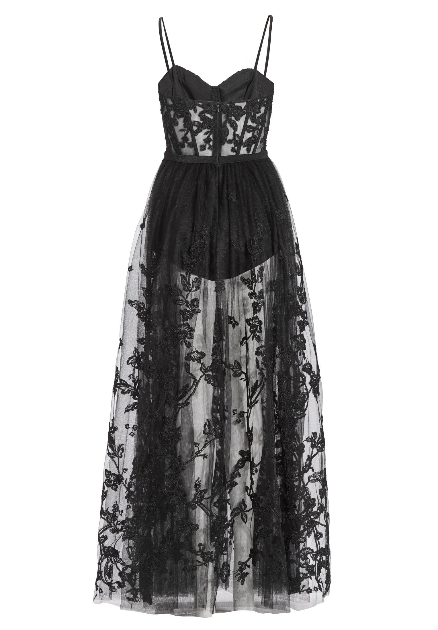 Tüllkleid Maxi mit semitransparentem Rock - 100 - Schwarz