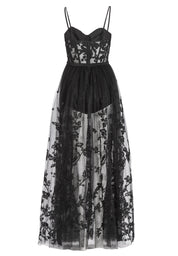 Tüllkleid Maxi mit semitransparentem Rock - 100 - Schwarz