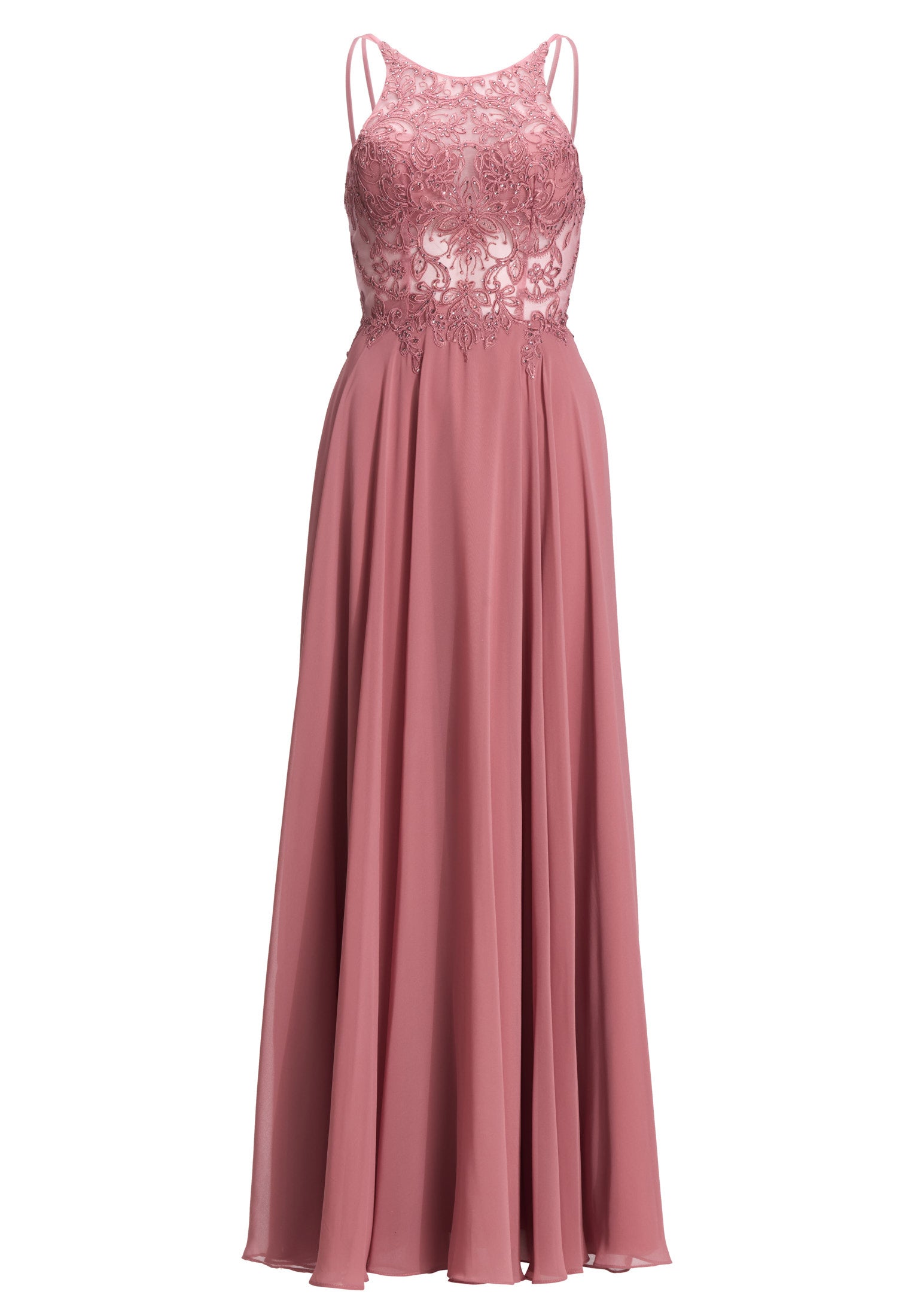 Abendkleid Maxi mit Stickerei und Chiffonrock - 683 - Rosa