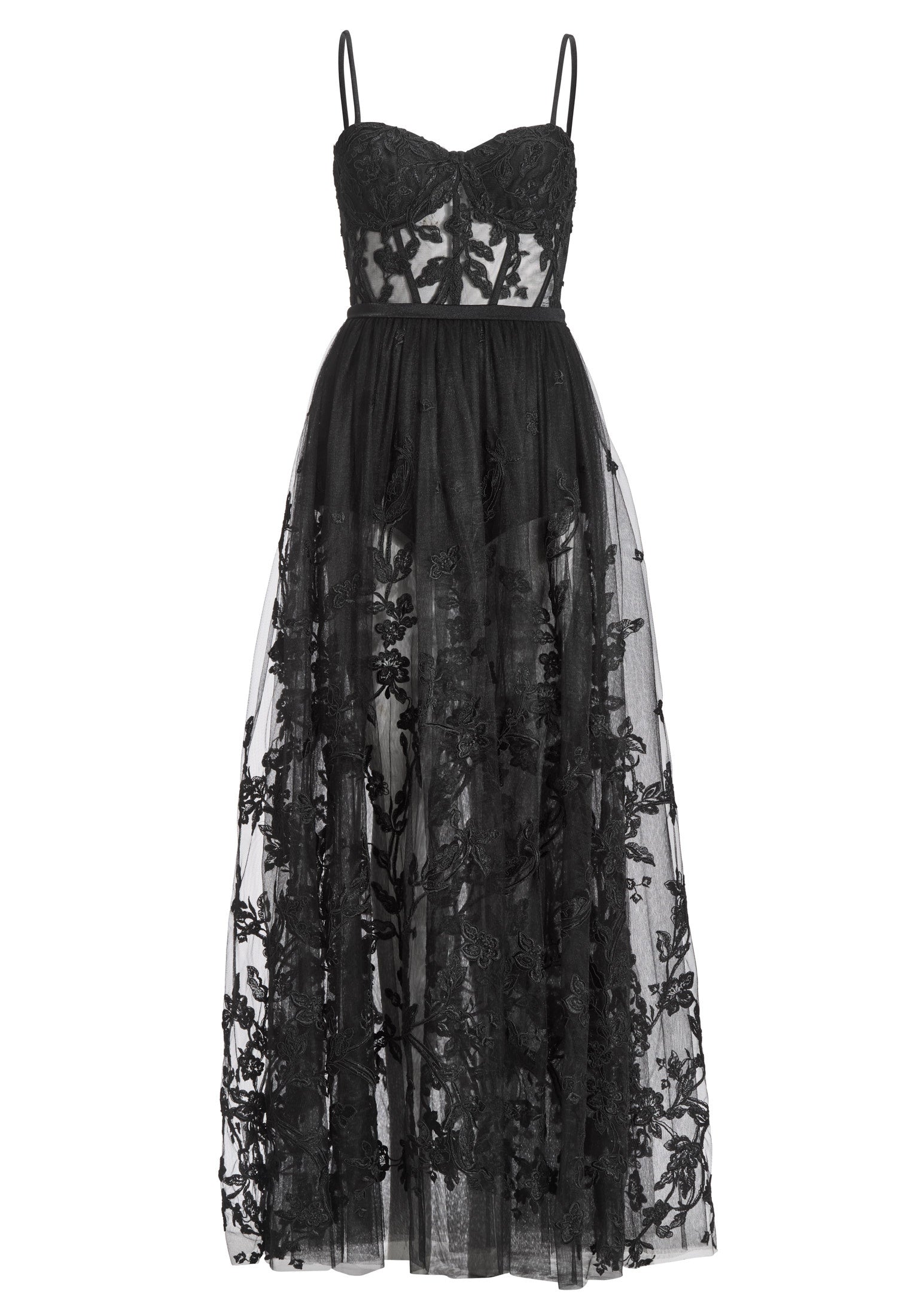 Tüllkleid Maxi mit semitransparentem Rock - 100 - Schwarz