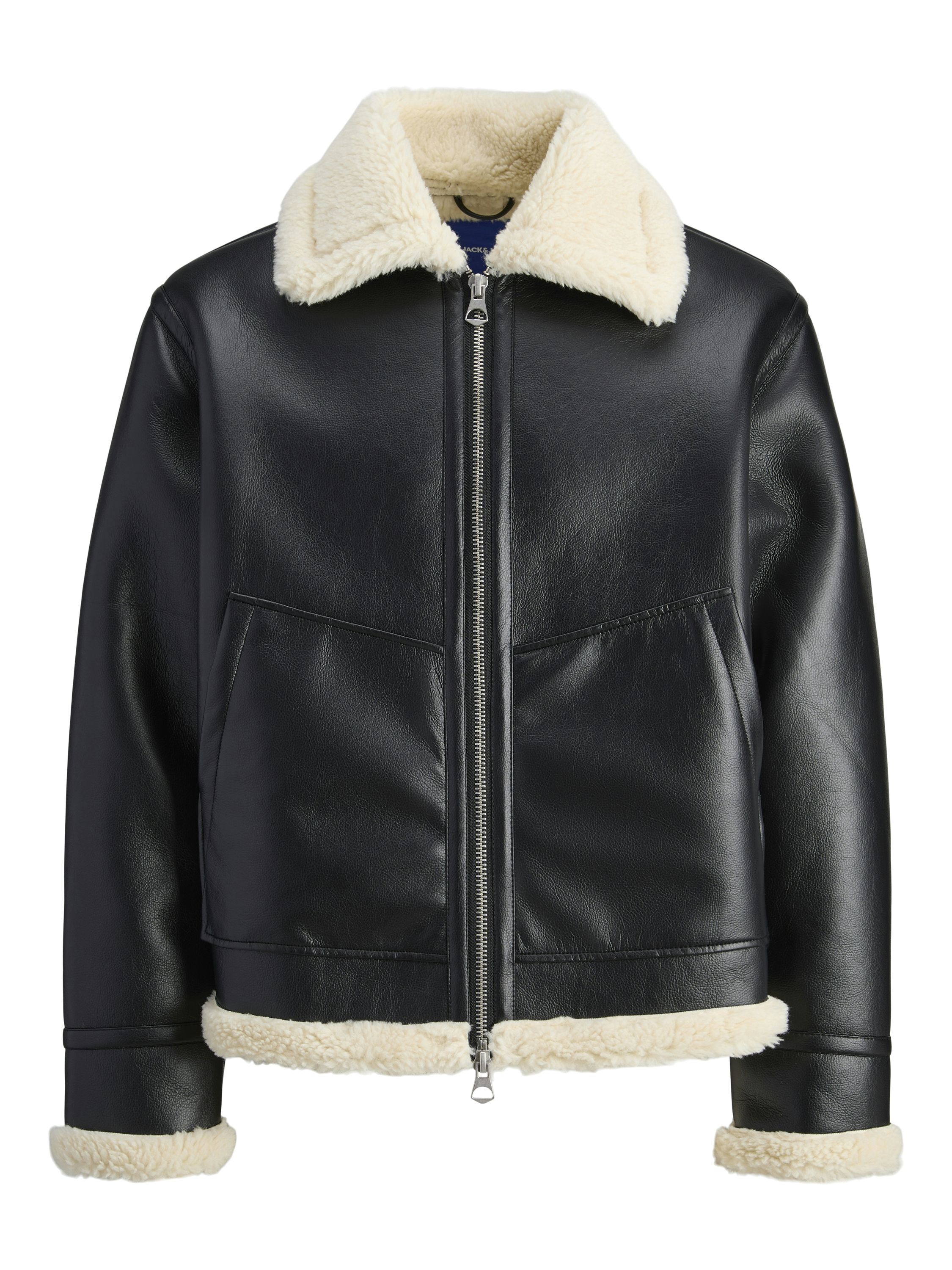 Fliegerjacke mit Teddykragen - Black - Schwarz