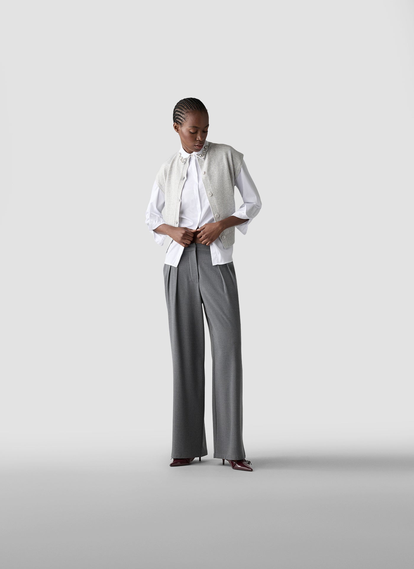 Bluse aus Baumwollmix mit Strass-Details - 5003-Weiss - Weiß