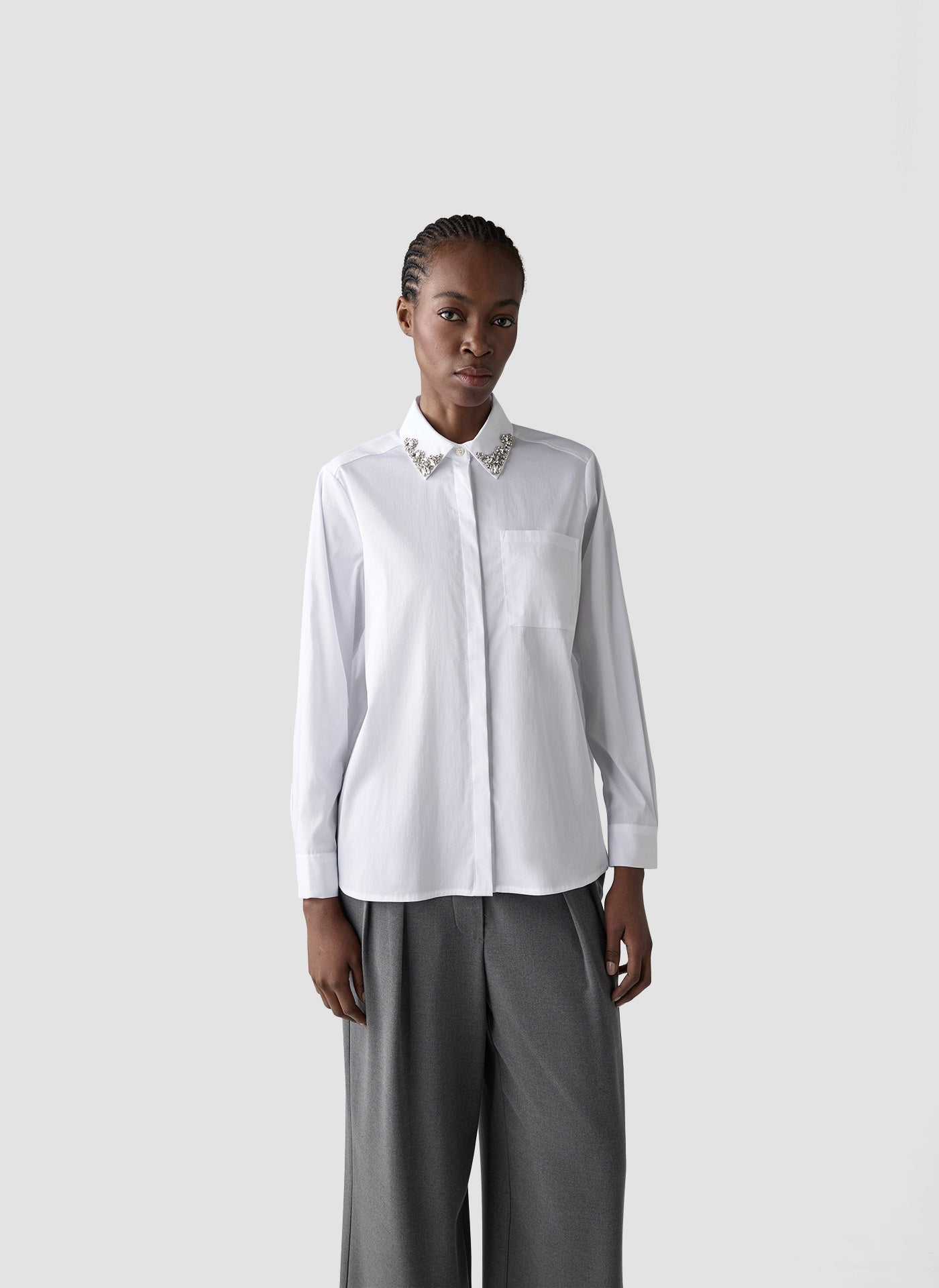 Bluse aus Baumwollmix mit Strass-Details - 5003-Weiss - Weiß