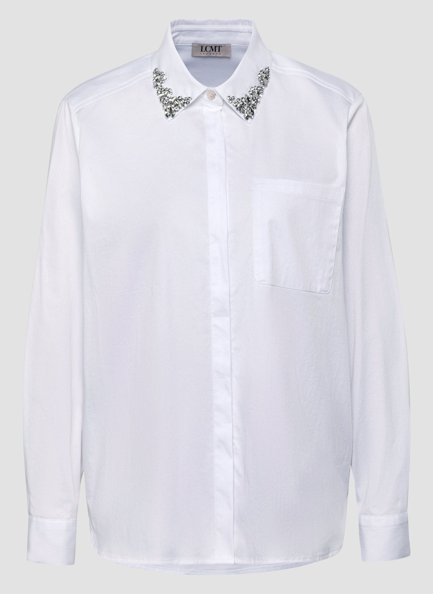 Bluse aus Baumwollmix mit Strass-Details - 5003-Weiss - Weiß