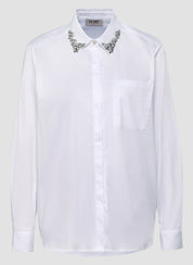 Bluse aus Baumwollmix mit Strass-Details - 5003-Weiss - Weiß