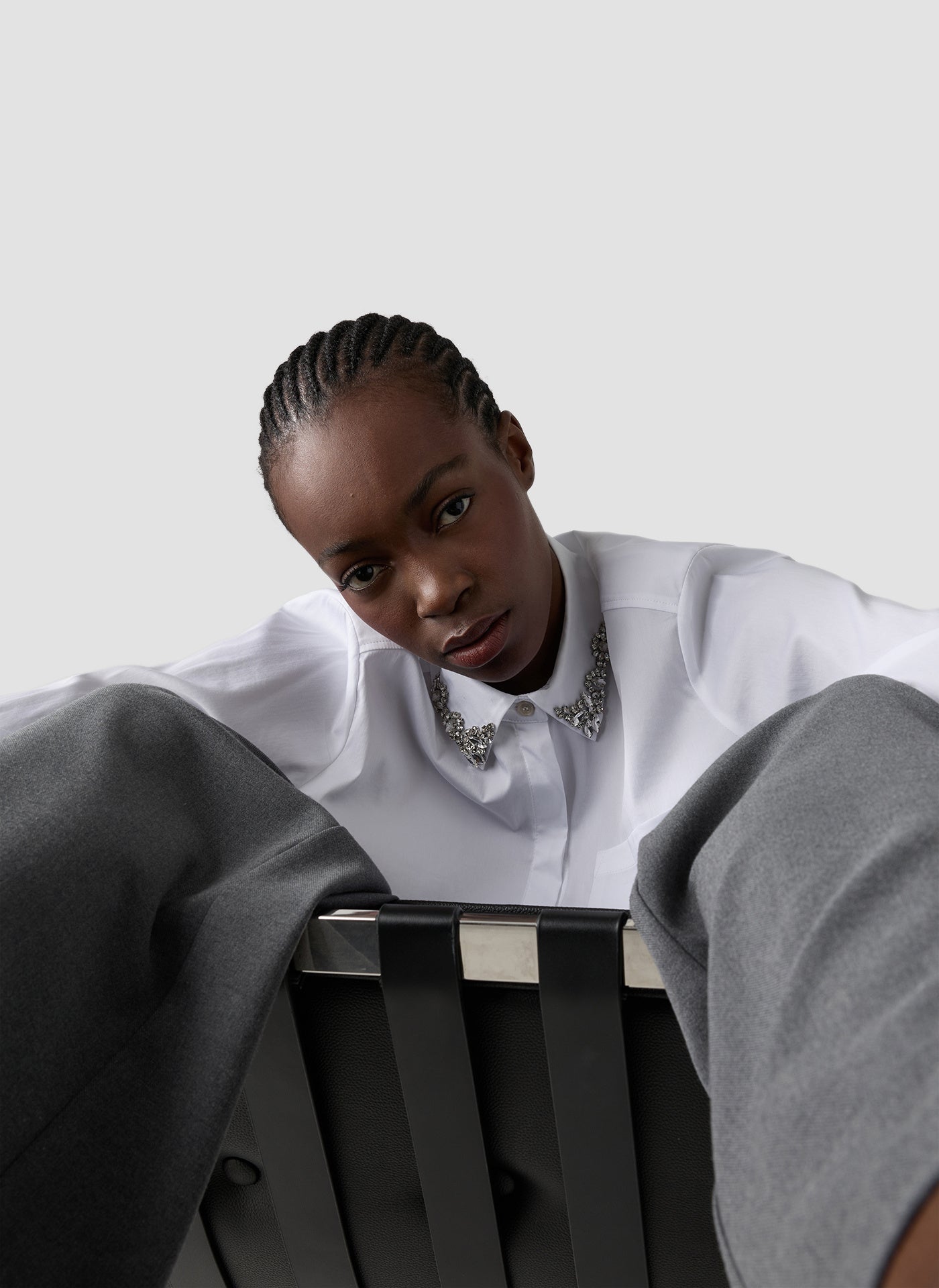 Bluse aus Baumwollmix mit Strass-Details - 5003-Weiss - Weiß