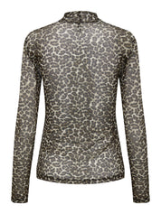 Langarmshirt aus Mesh - Pumice Stone/Everyday leo - Beige