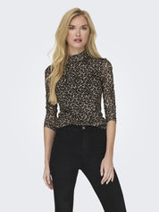 Langarmshirt aus Mesh - Pumice Stone/Everyday leo - Beige