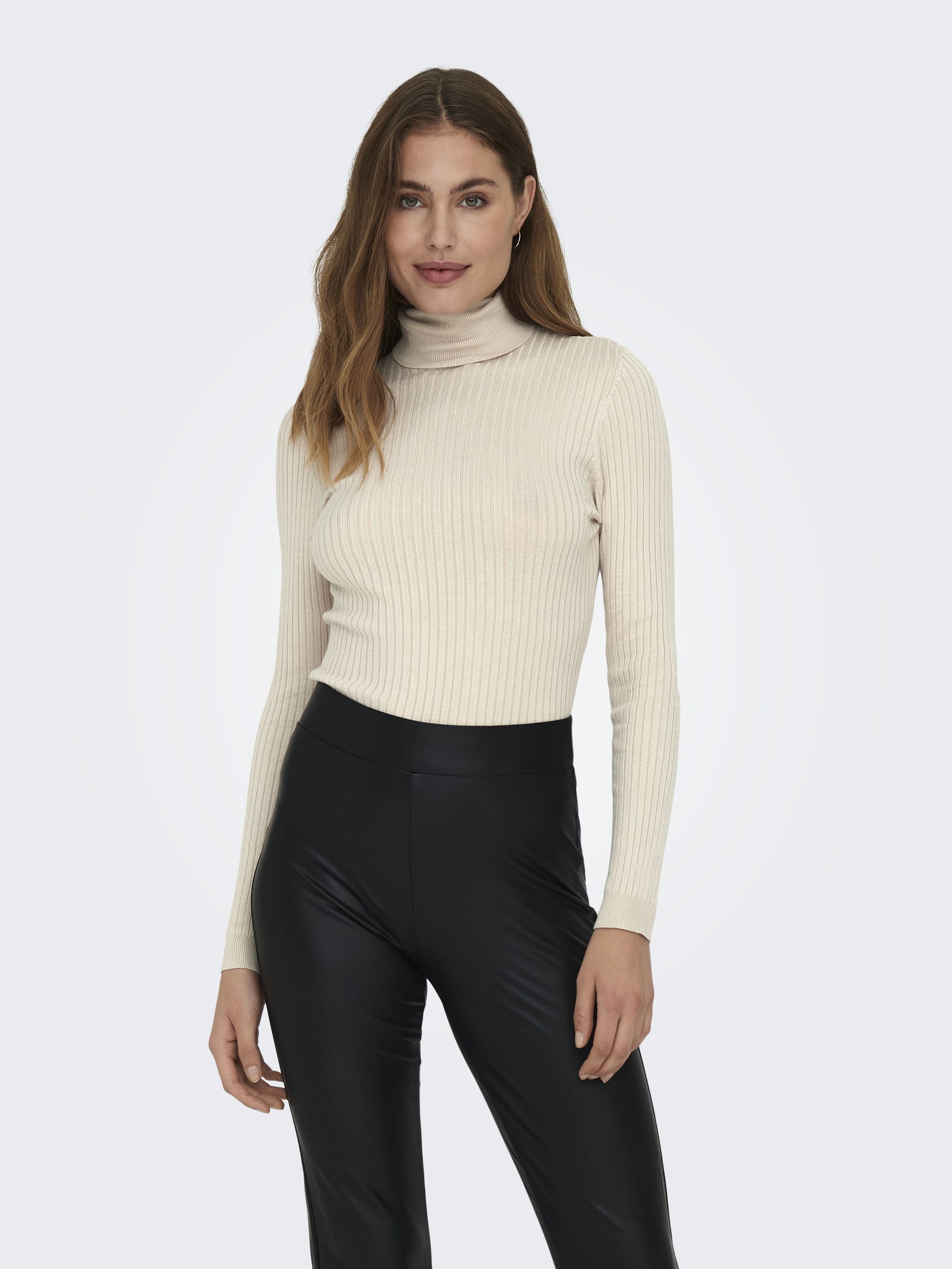 Strickpullover mit Rollkragen - Pumice Stone/W. MELANGE - Creme
