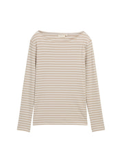 Langarmshirt Gestreift - 38574-taupe offwhite tee strip - Beige