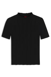 Strick-T-Shirt aus Viskosemix - 001-Black - Schwarz