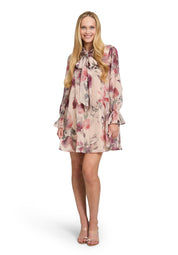 Chiffonkleid Mini floral - 1847-Cream/Dark Red - Beige