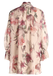 Chiffonkleid Mini floral - 1847-Cream/Dark Red - Beige