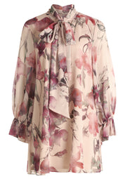 Chiffonkleid Mini floral - 1847-Cream/Dark Red - Beige