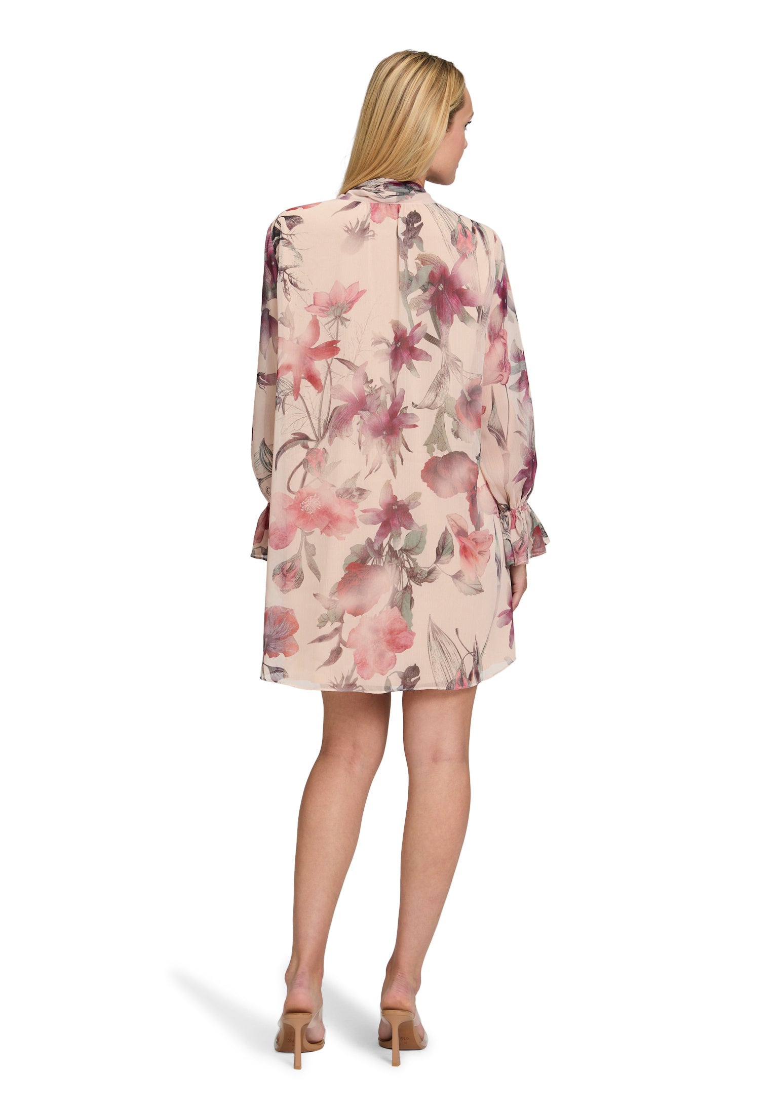 Chiffonkleid Mini floral - 1847-Cream/Dark Red - Beige
