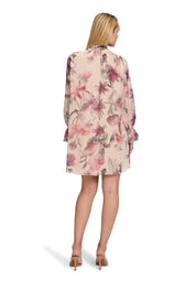 Chiffonkleid Mini floral - 1847-Cream/Dark Red - Beige