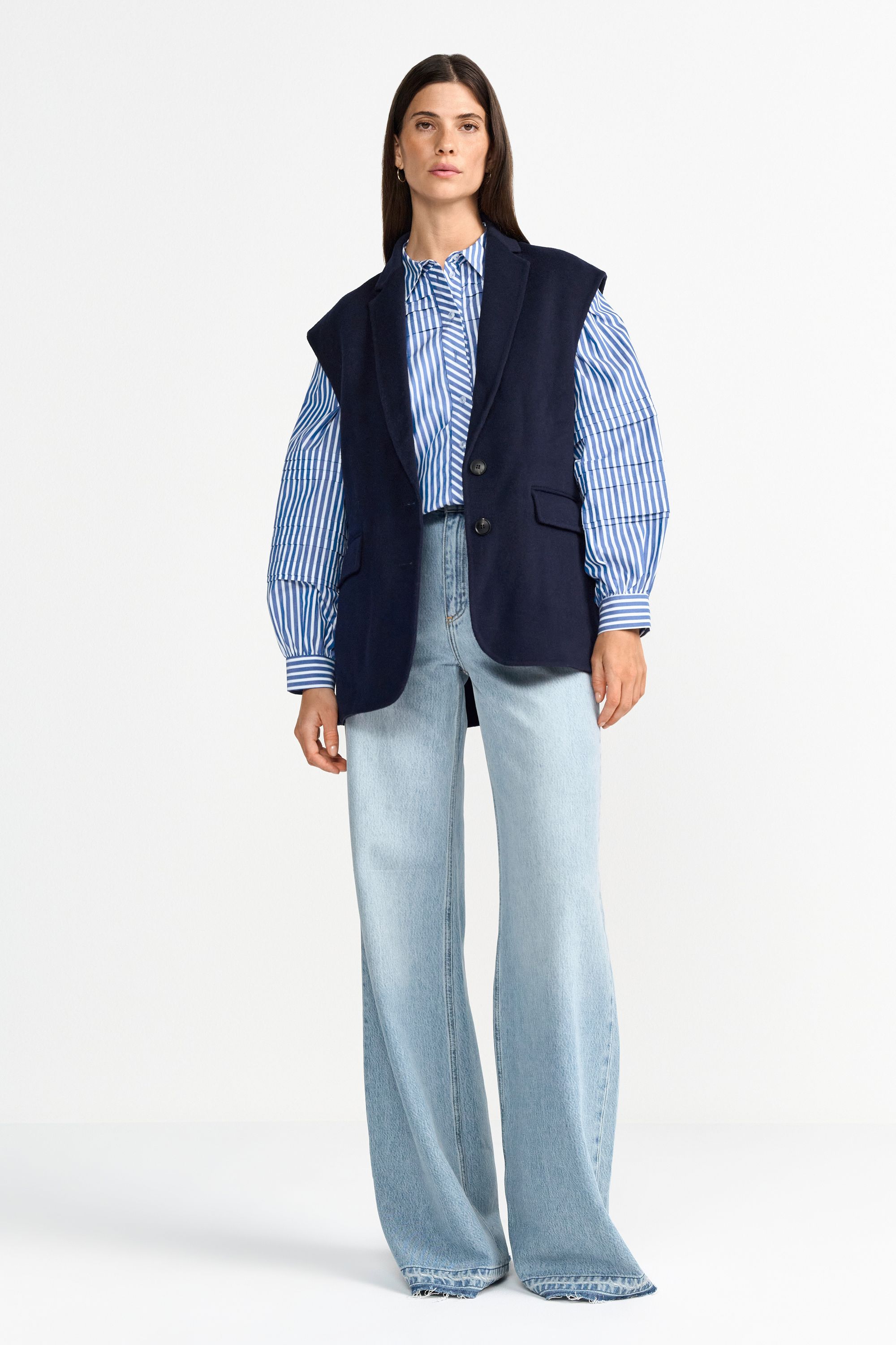 Bluse gestreift aus Baumwolle - 718-skyway blue - Blau