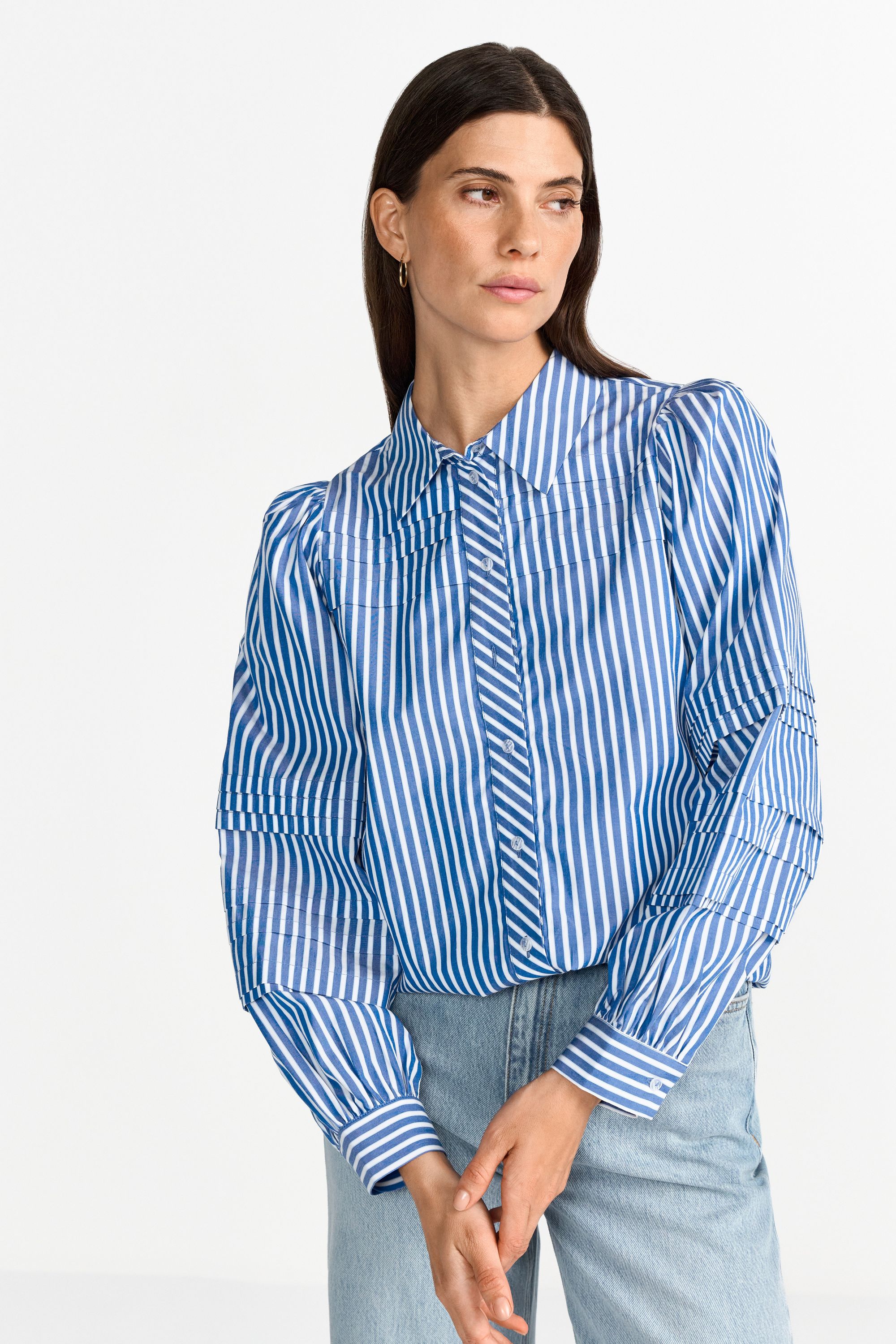 Bluse gestreift aus Baumwolle - 718-skyway blue - Blau