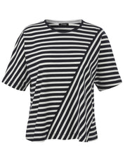 T-Shirt gestreift aus Baumwolle - 814954-navy / offwhite - Blau