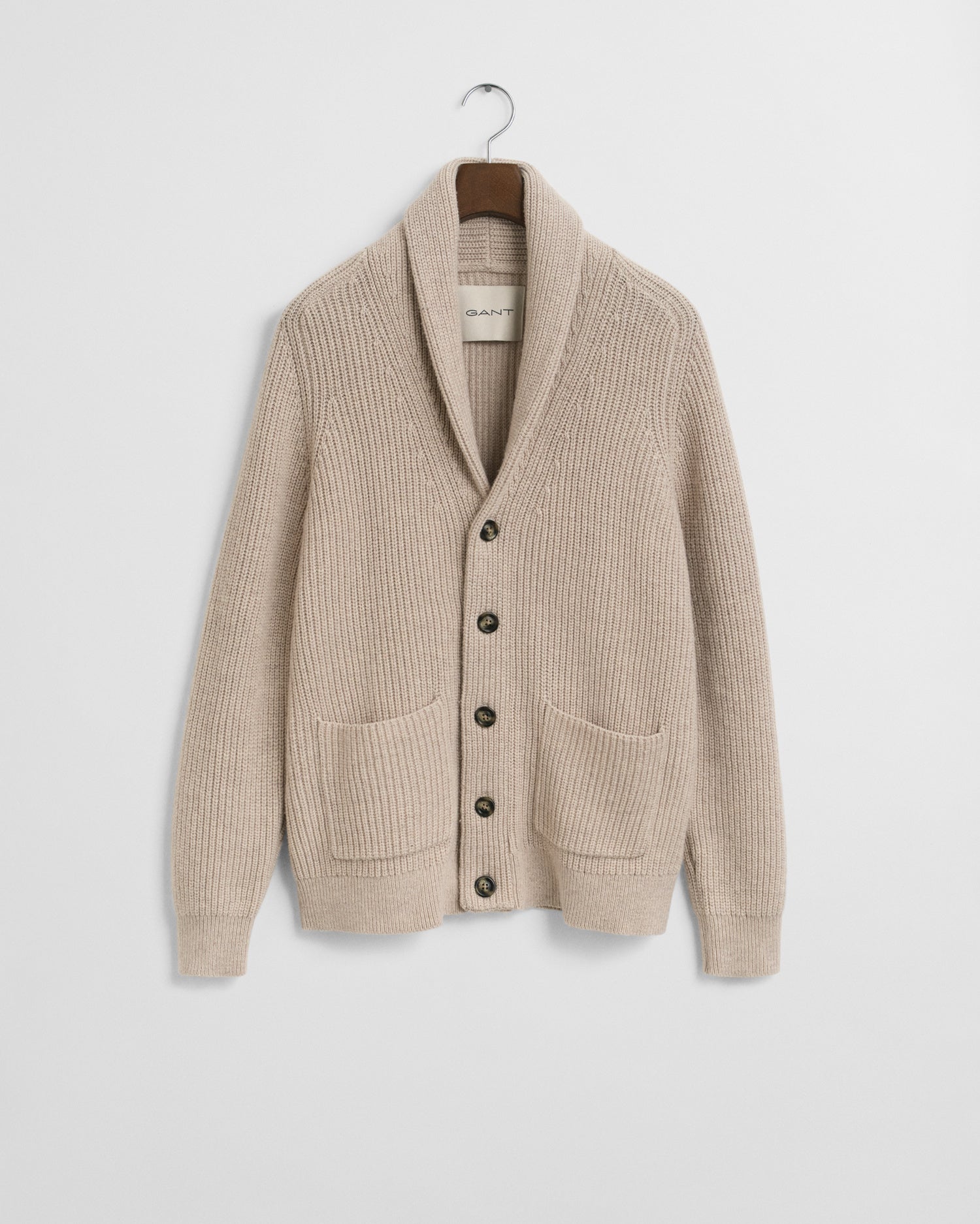 Strickjacke mit Schalkragen - 291-LIGHT BEIGE MELANGE - Beige