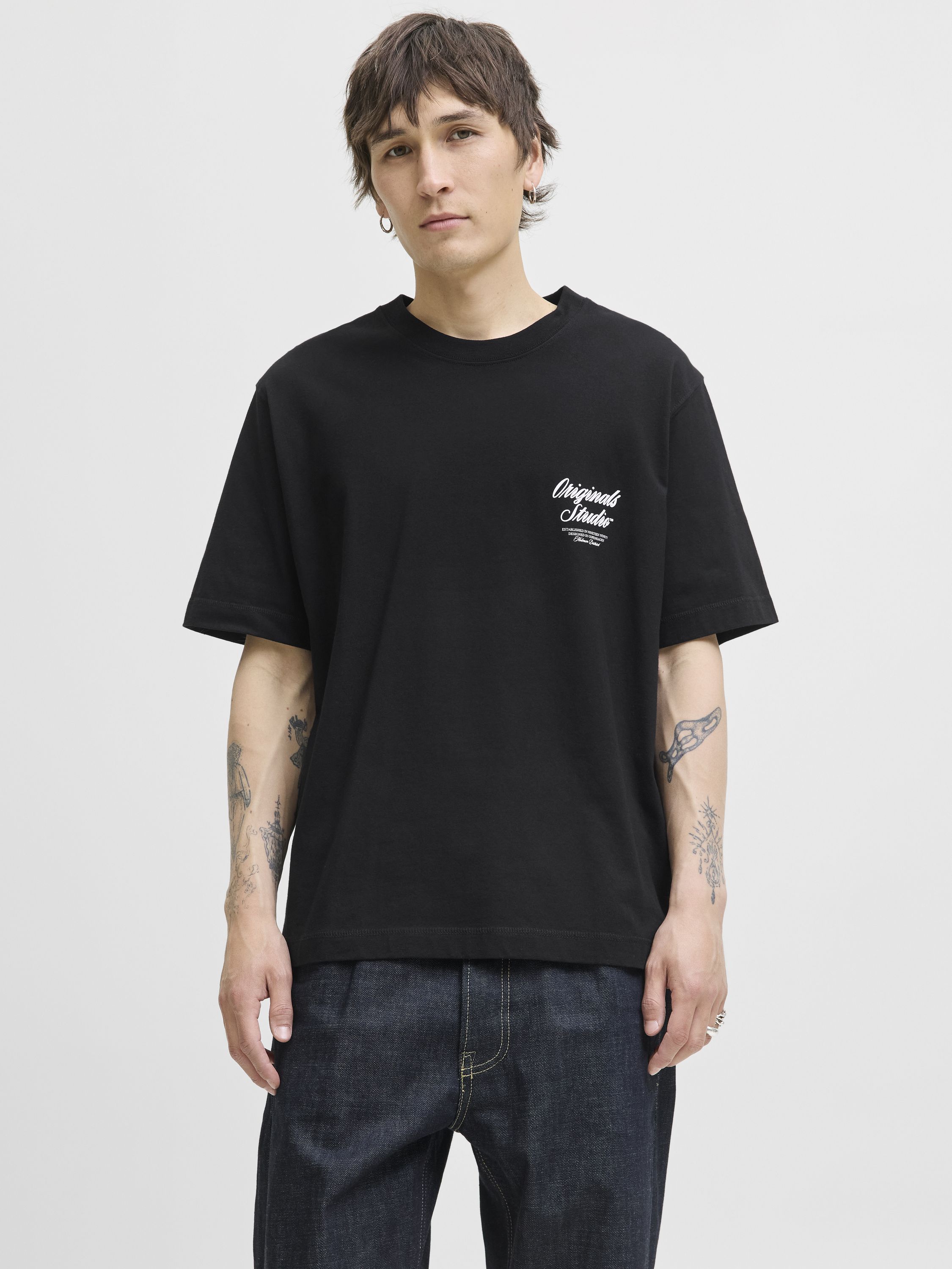 T-Shirt aus Baumwollmix - Black - Schwarz