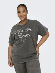 T-Shirt aus Baumwolle - Black/Not in love front+ detai - Grau