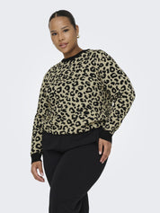 Pullover im Animal Print - Black/Humus Melange - Braun