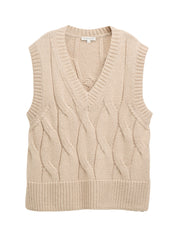 Strick-Pullunder mit Zopfmuster - 38330-soft taupe melange - Beige