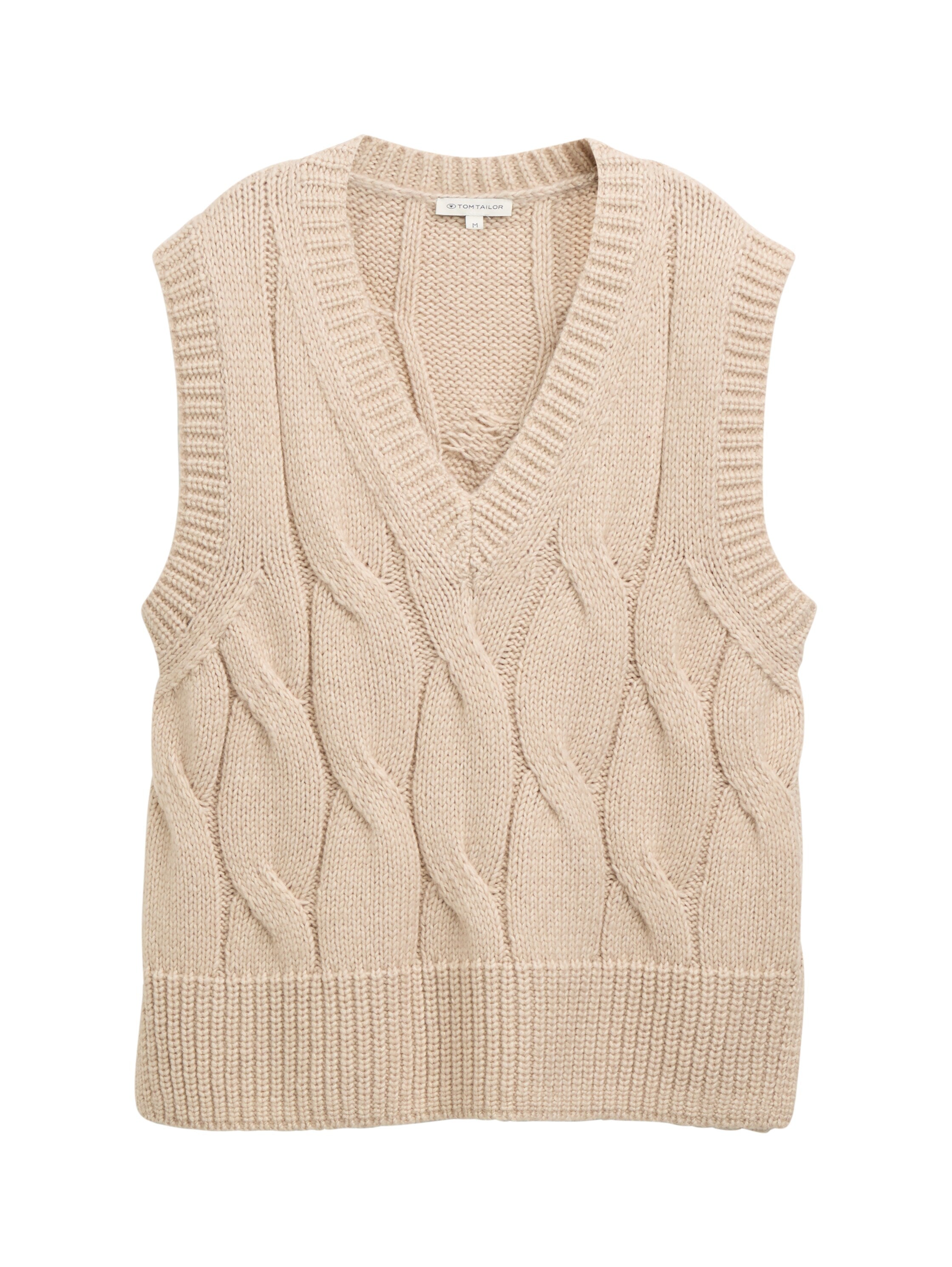Strick-Pullunder mit Zopfmuster - 38330-soft taupe melange - Beige