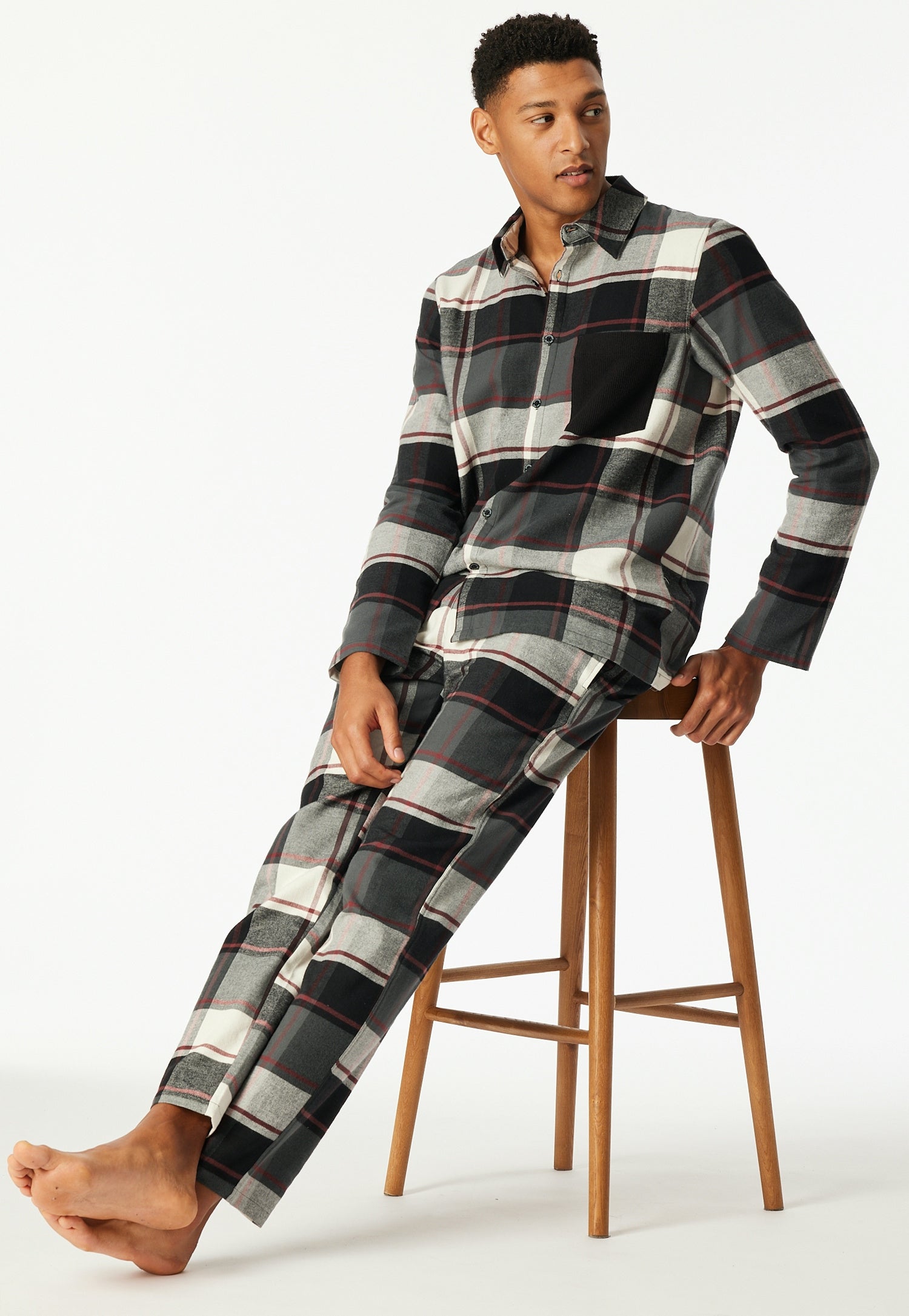 Nachthemd kariert aus Baumwolle - 904-multicolor 1 - Schwarz