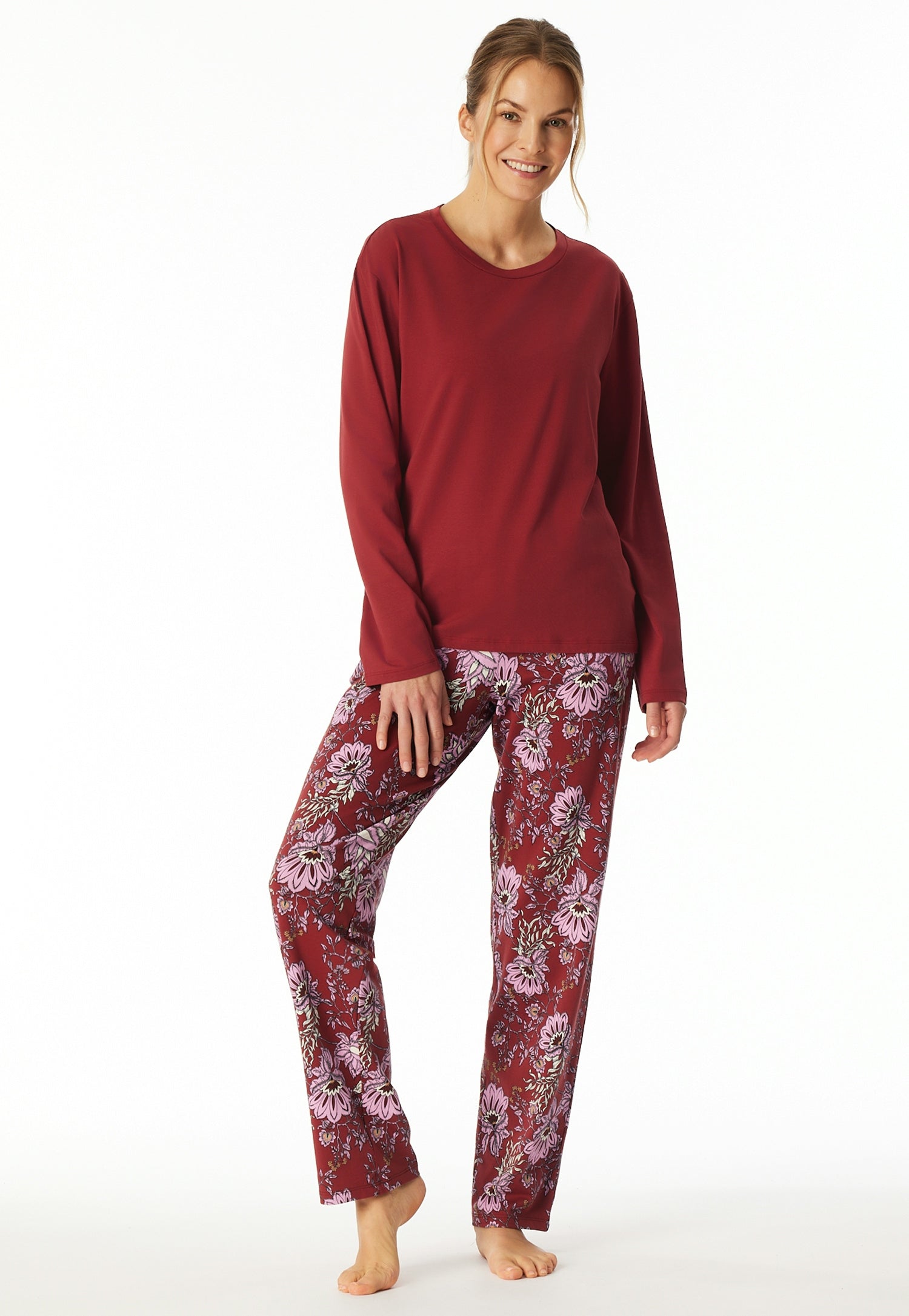 Schlafshirt aus Baumwolle - 507-dunkelrot - Rot