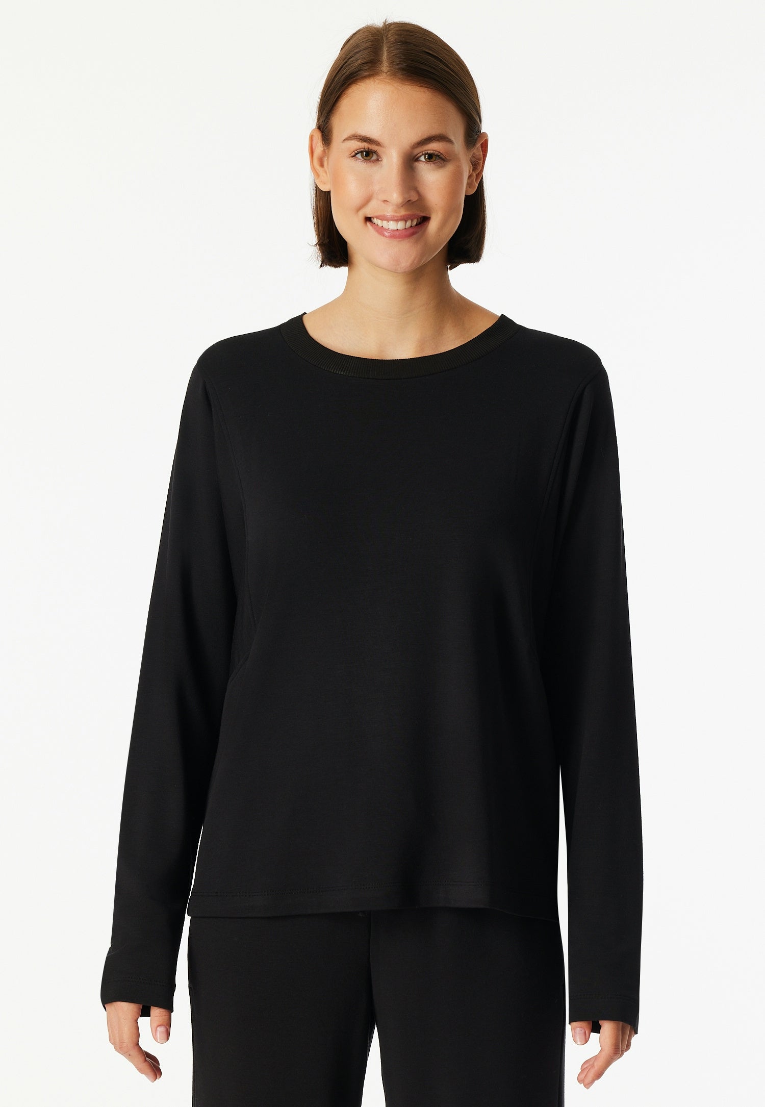 Langarmshirt aus Viskosemix - 000-schwarz - Schwarz