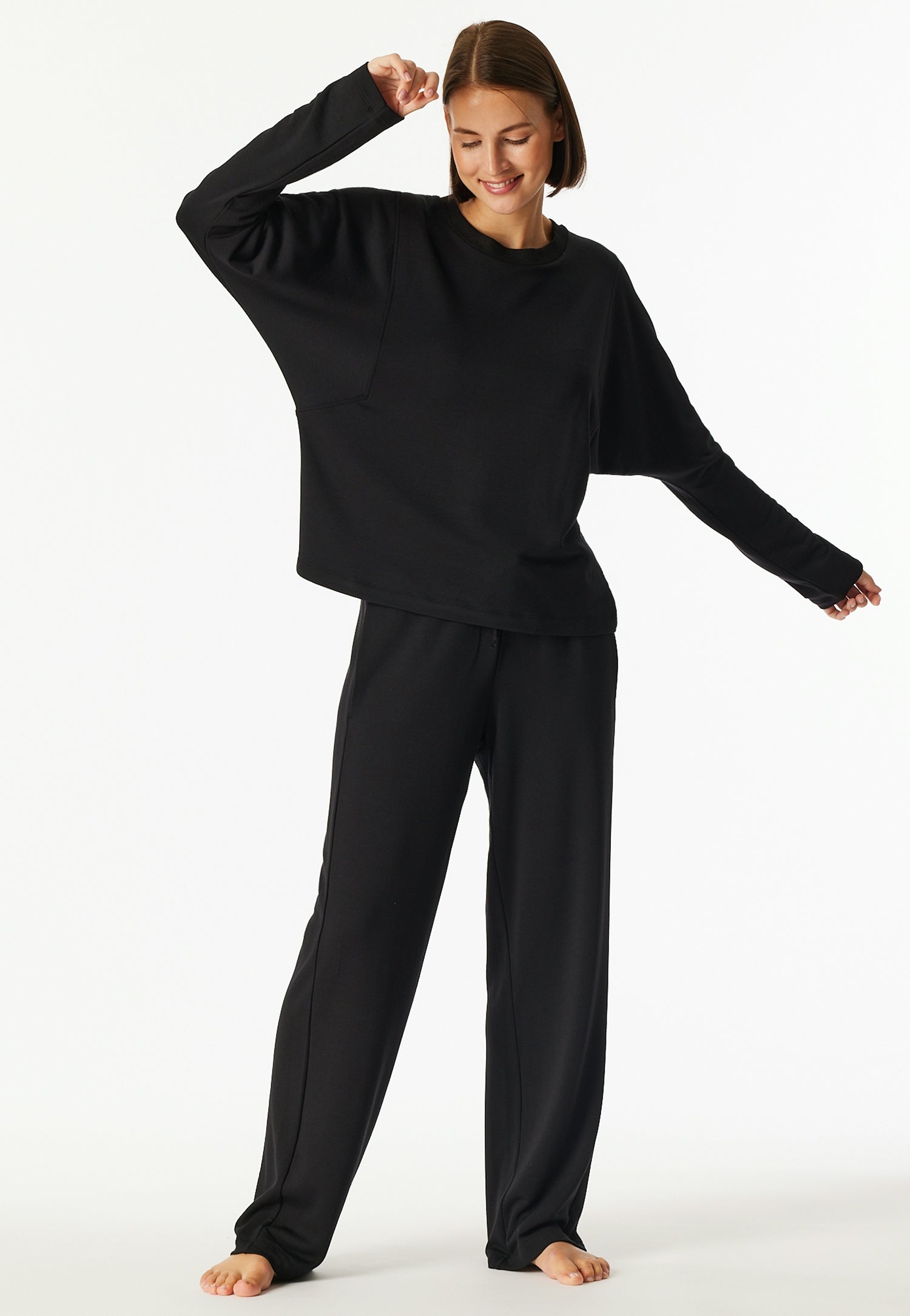 Langarmshirt aus Viskosemix - 000-schwarz - Schwarz