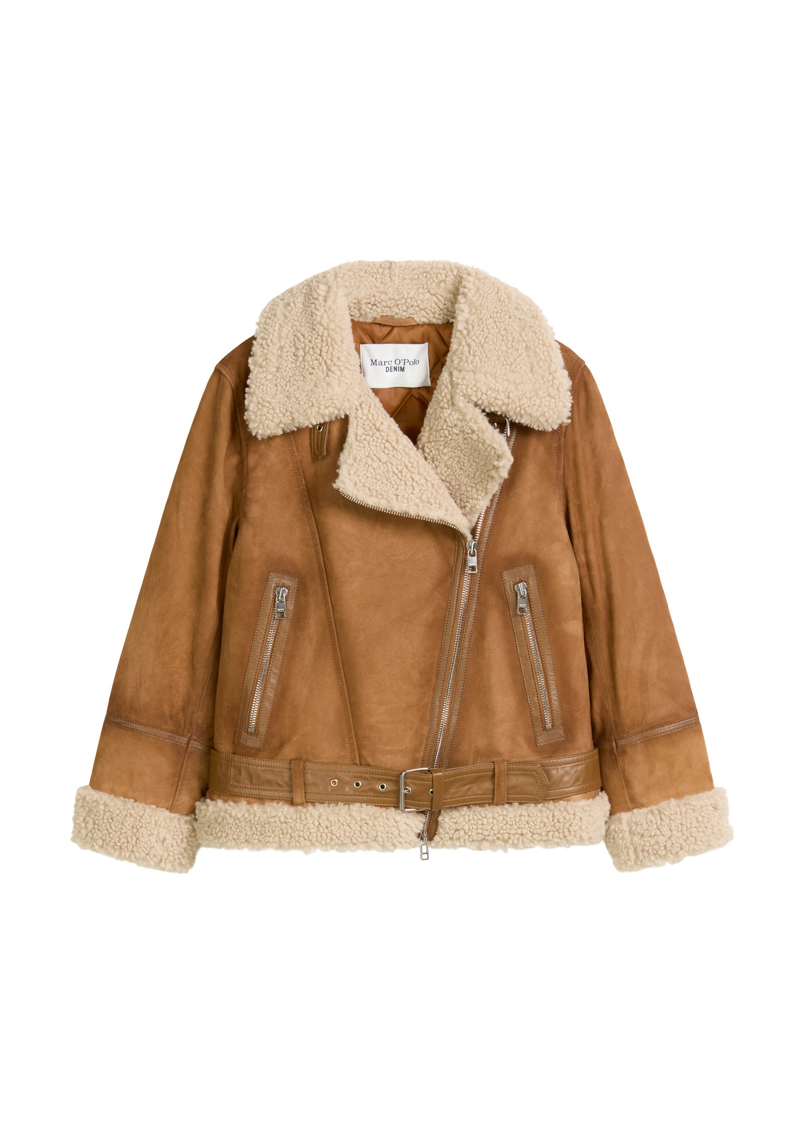 Lederjacke mit Reversekragen - 1665-Wood Grain - Braun