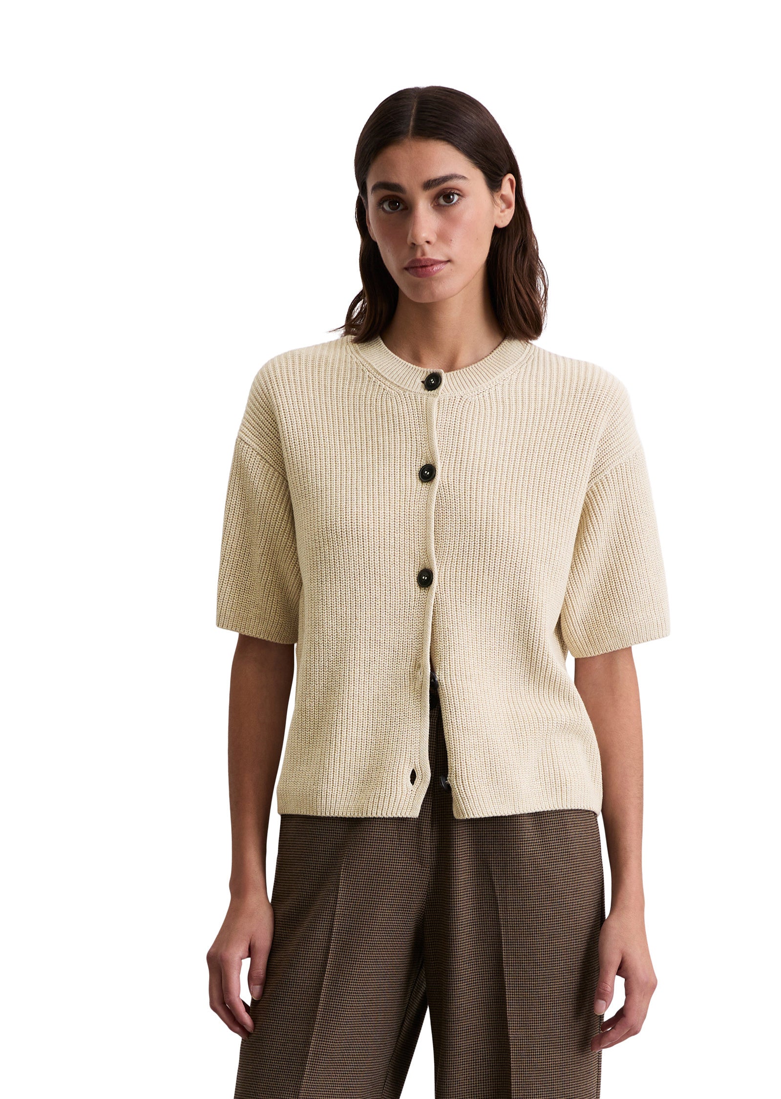 Kurzarm-Cardigan Loose Fit - 145-sandy melange - Beige