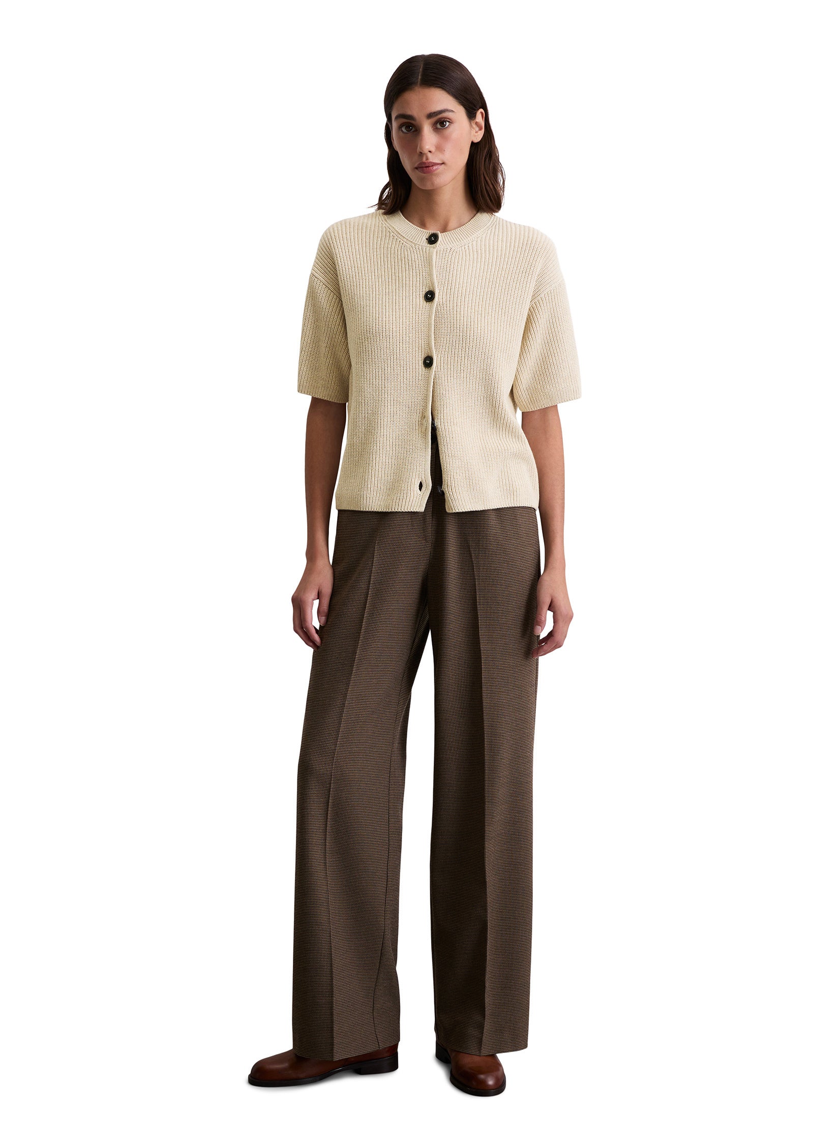 Kurzarm-Cardigan Loose Fit - 145-sandy melange - Beige